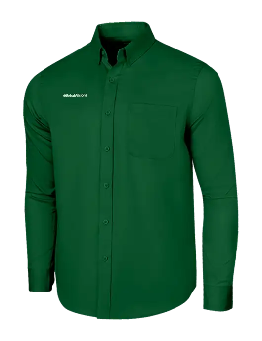 Long Sleeve Dark Green Superpro React Twill Shirt w/RehabVisions Logo