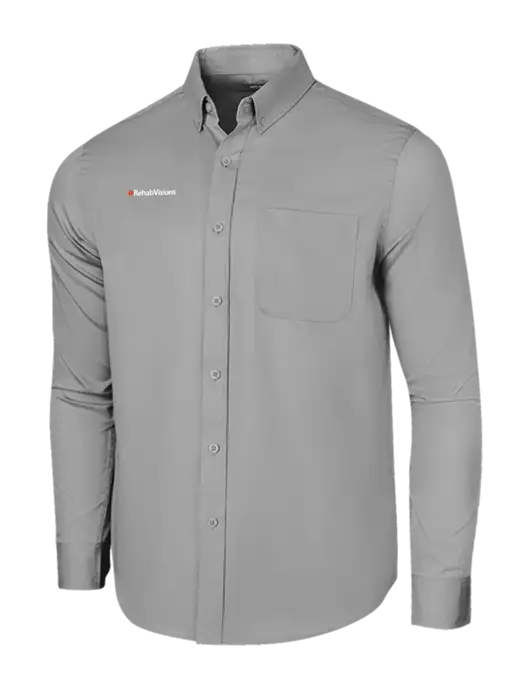 Long Sleeve Light Grey Superpro React Twill Shirt w/RehabVisions Logo