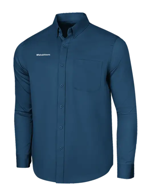 Long Sleeve Light Navy Superpro React Twill Shirt w/RehabVisions Logo