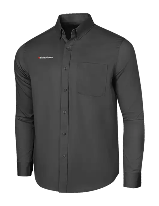Long Sleeve Dark Grey Superpro React Twill Shirt w/RehabVisions Logo
