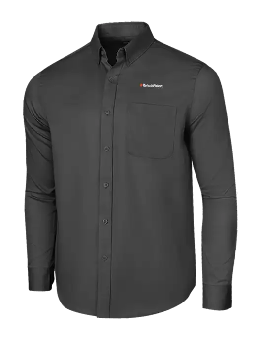 Long Sleeve Dark Grey Superpro React Twill Shirt w/RehabVisions Logo