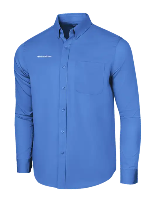 Long Sleeve Dark Carolina Blue Superpro React Twill Shirt w/RehabVisions Logo