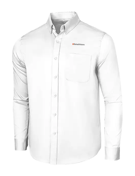 Long Sleeve White Superpro React Twill Shirt w/RehabVisions Logo