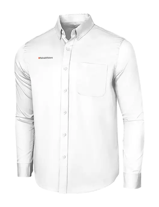 Long Sleeve White Superpro React Twill Shirt w/RehabVisions Logo