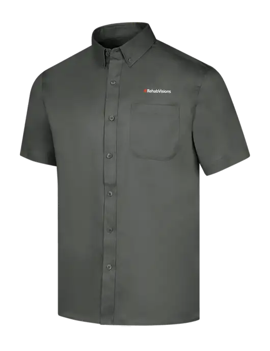 Short Sleeve Dark Grey Superpro React Twill Shirt w/RehabVisions Logo