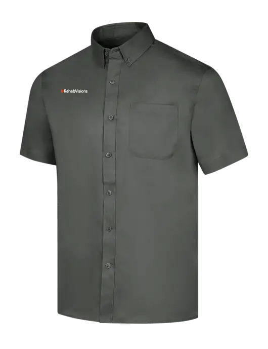 Short Sleeve Dark Grey Superpro React Twill Shirt w/RehabVisions Logo