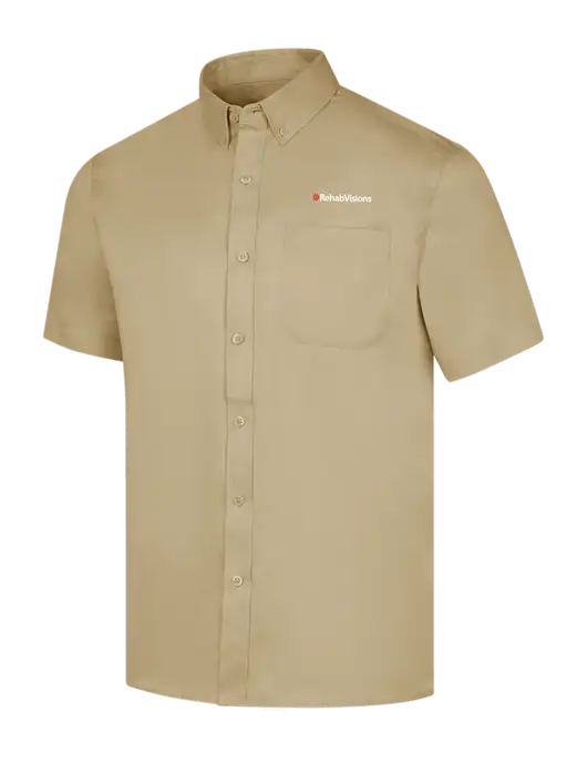 Short Sleeve Dark Tan Superpro React Twill Shirt w/RehabVisions Logo