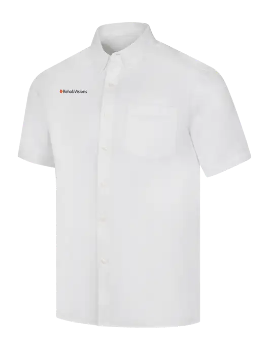 Short Sleeve White Superpro React Twill Shirt w/RehabVisions Logo
