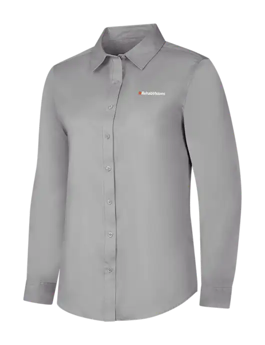 Light Grey Womens Long Sleeve Superpro React Twill Shirt w/RehabVisions Logo