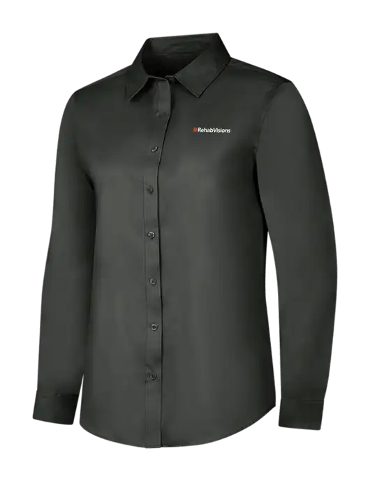 Dark Grey Womens Long Sleeve Superpro React Twill Shirt w/RehabVisions Logo