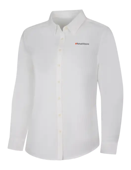 Womens White Long Sleeve Superpro React Twill Shirt w/RehabVisions Logo