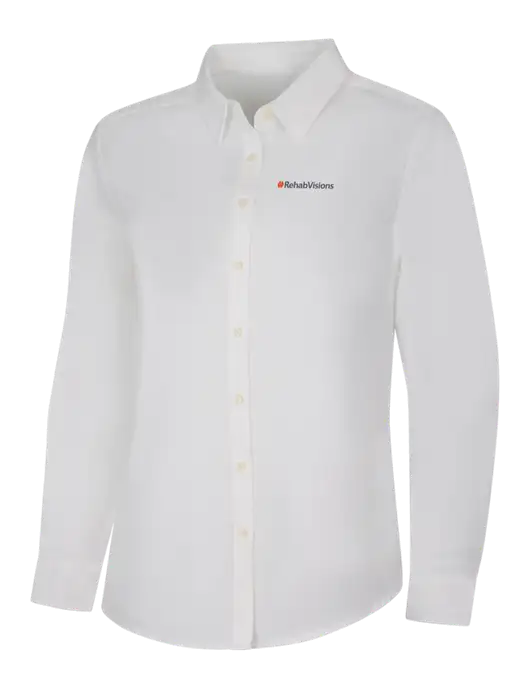 Womens White Long Sleeve Superpro React Twill Shirt w/RehabVisions Logo