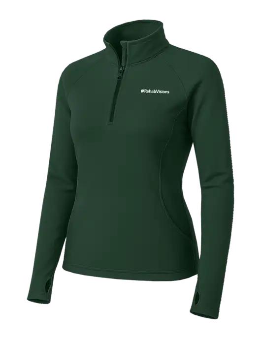 Dark Green Womens Sport Wick Stretch 1/4 Zip Pullover w/RehabVisions Logo
