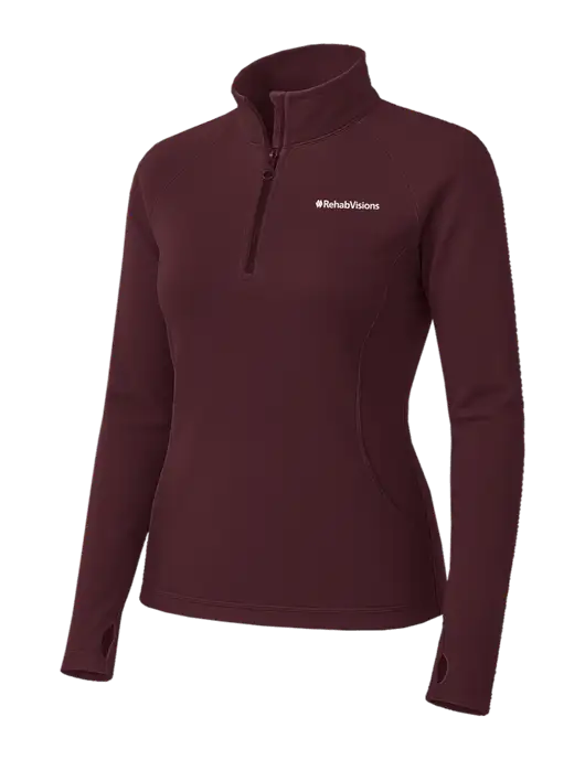 Maroon Womens Sport Wick Stretch 1/4 Zip Pullover w/RehabVisions Logo