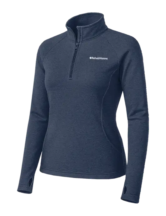 Navy Heather Womens Sport Wick Stretch 1/4 Zip Pullover w/RehabVisions Logo