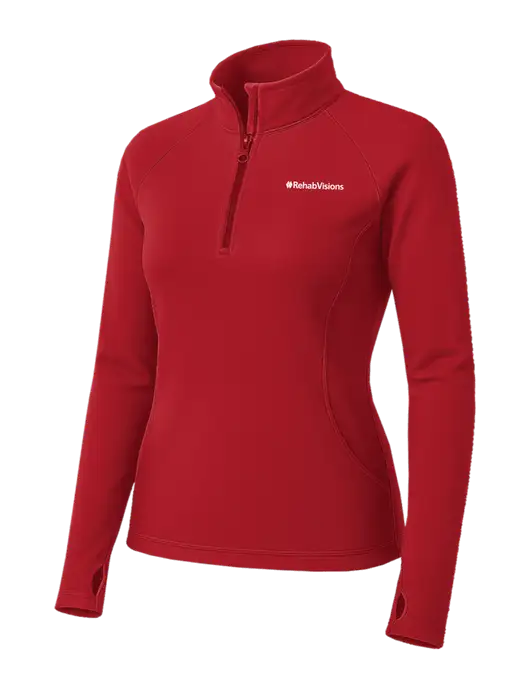 Red Womens Sport Wick Stretch 1/4 Zip Pullover w/RehabVisions Logo