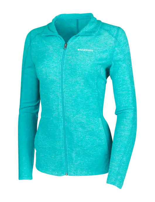 Aqua Green Womens Heather Microfleece Full-Zip Jacket w/RehabVisions Logo