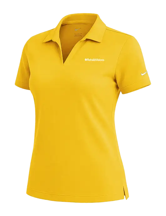 NIKE Yellow Gold Womens Dri-Fit Micro Pique Polo w/RehabVisions Logo