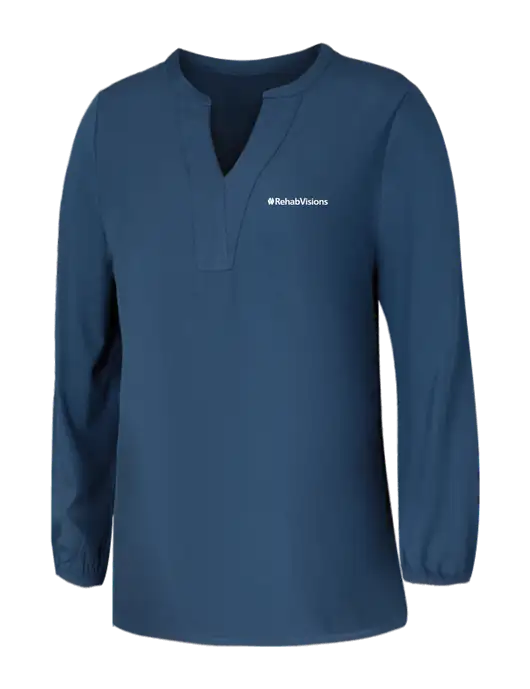Mercer+Mettle Womens Light Navy Blue Grey Stretch Crepe 3/4 Sleeve Blouse w/RehabVisions Logo