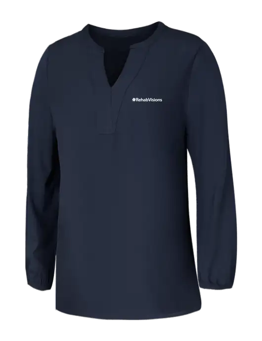 Mercer+Mettle Womens Navy Stretch Crepe 3/4 Sleeve Blouse w/RehabVisions Logo
