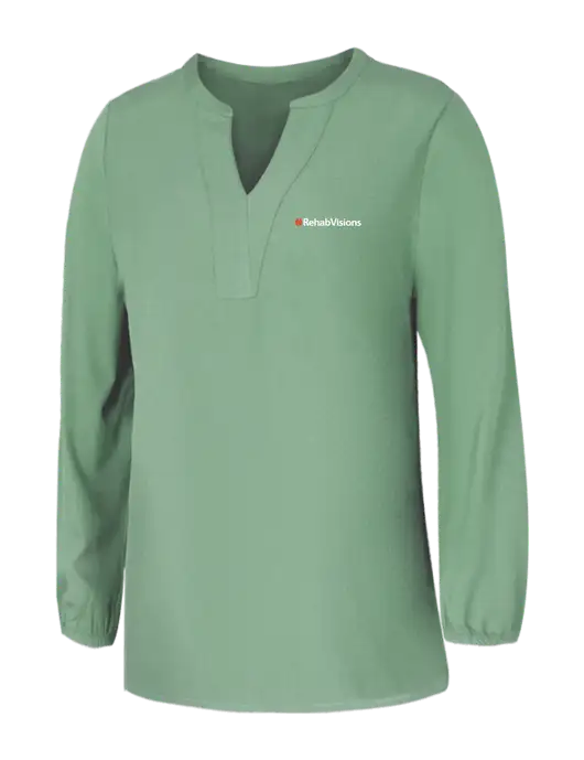 Mercer+Mettle Womens Sage Green Stretch Crepe 3/4 Sleeve Blouse w/RehabVisions Logo