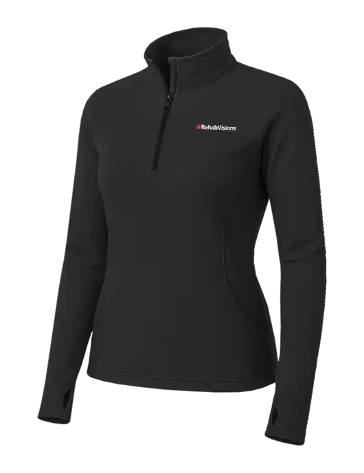 Charcoal Grey Womens Sport Wick Stretch 1/4 Zip Pullover w/RehabVisions Logo