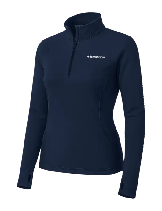 Navy Womens Sport Wick Stretch 1/4 Zip Pullover w/RehabVisions Logo