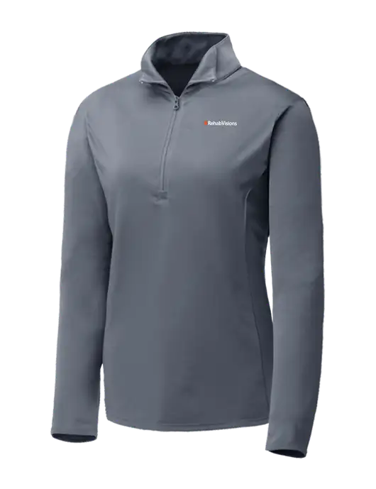 Medium Grey Womens Posicharge Competitor ¼ Zip Pullover w/RehabVisions Logo