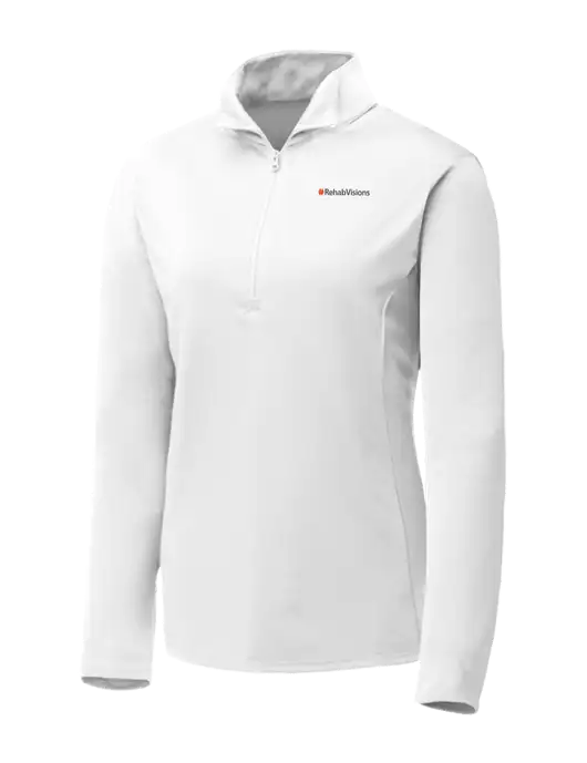 White Womens Posicharge Competitor ¼ Zip Pullover w/RehabVisions Logo