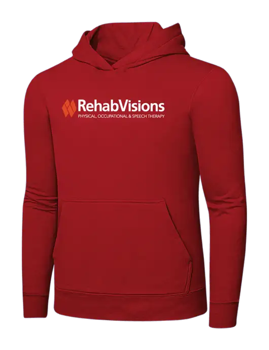 Bright Red 8.5 oz Ring Spun Hooded Sweatshirt w/RehabVisions Logo