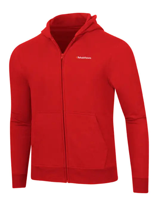 Bright Red 8.5 oz Ring Spun Zip Hooded Sweatshirt w/RehabVisions Logo