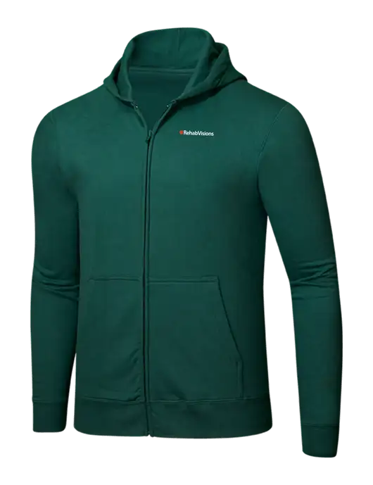Forest Green 8.5 oz Ring Spun Zip Hooded Sweatshirt w/RehabVisions Logo