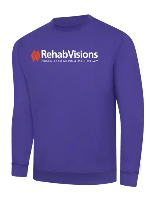 Purple 9 oz 50/50 Cotton/Poly Crew Sweatshirt w/RehabVisions Logo