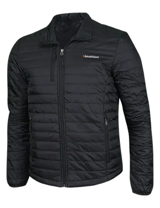 Deep Black Puffy Packable Jacket w/RehabVisions Logo