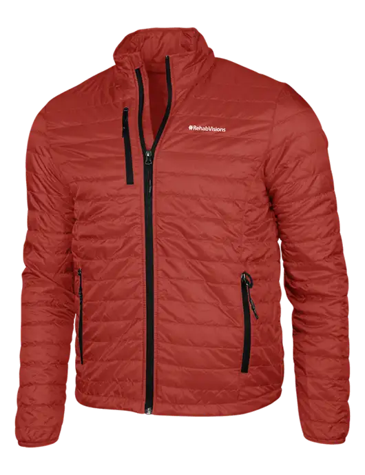 Dark Red Puffy Packable Jacket w/RehabVisions Logo