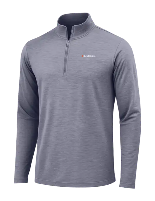 True Navy Heather Posicharge Tri-Blend Wicking 1/4 Zip Pullover w/RehabVisions Logo