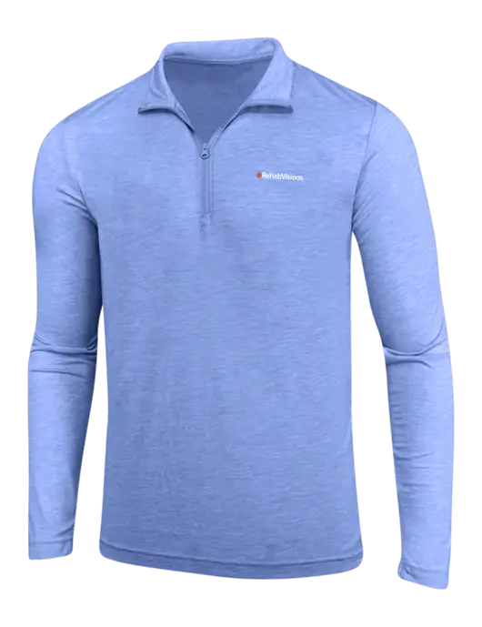 True Royal Heather Posicharge Tri-Blend Wicking 1/4 Zip Pullover w/RehabVisions Logo