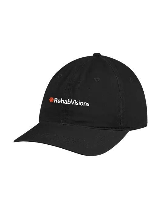 Garment Washed Unstructured Twill Black Cap w/RehabVisions Logo