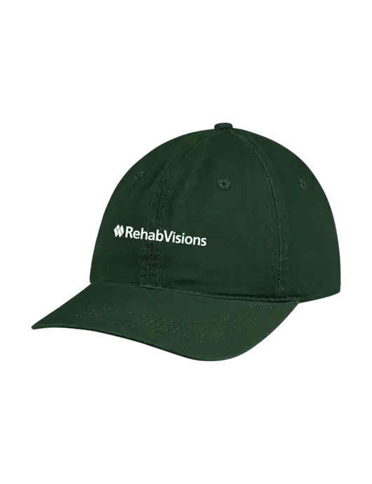 Garment Washed Unstructured Twill Dark Green Cap w/RehabVisions Logo