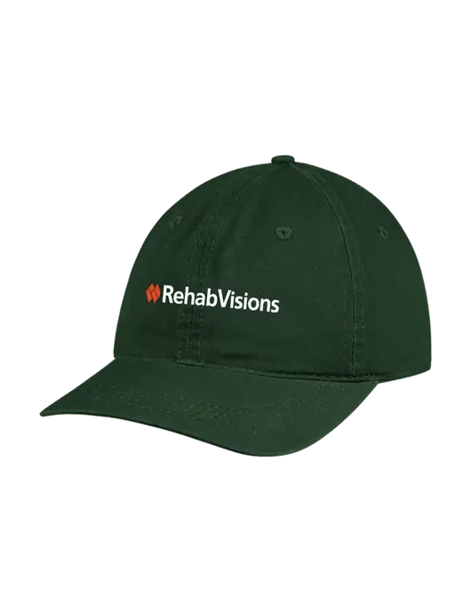Garment Washed Unstructured Twill Dark Green Cap w/RehabVisions Logo