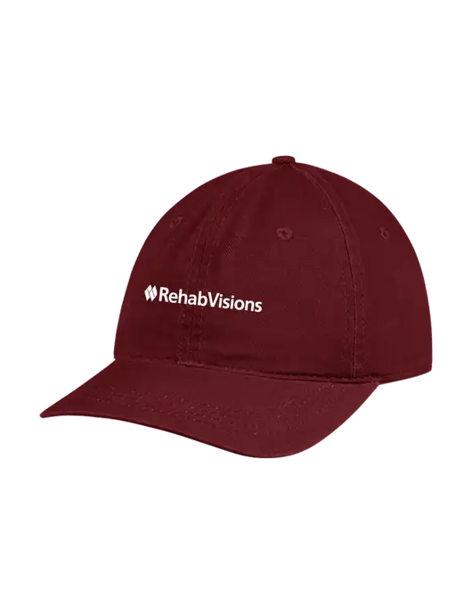 Garment Washed Unstructured Twill Maroon Cap w/RehabVisions Logo