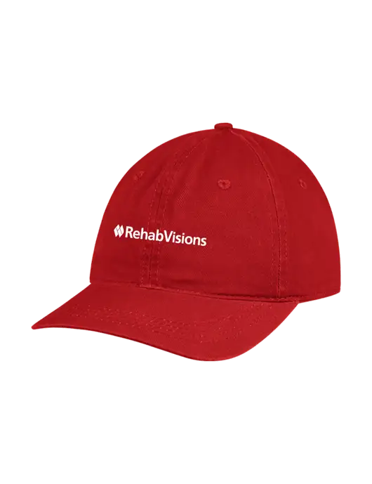Garment Washed Unstructured Twill Red Cap w/RehabVisions Logo