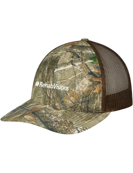 Camo Premium Modern Realtree Edge Brown Snapback Trucker Cap w/RehabVisions Logo
