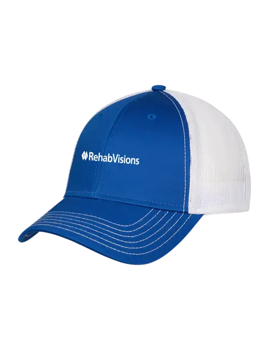 Royal & White Mesh Trucker Cap Snap Back w/RehabVisions Logo