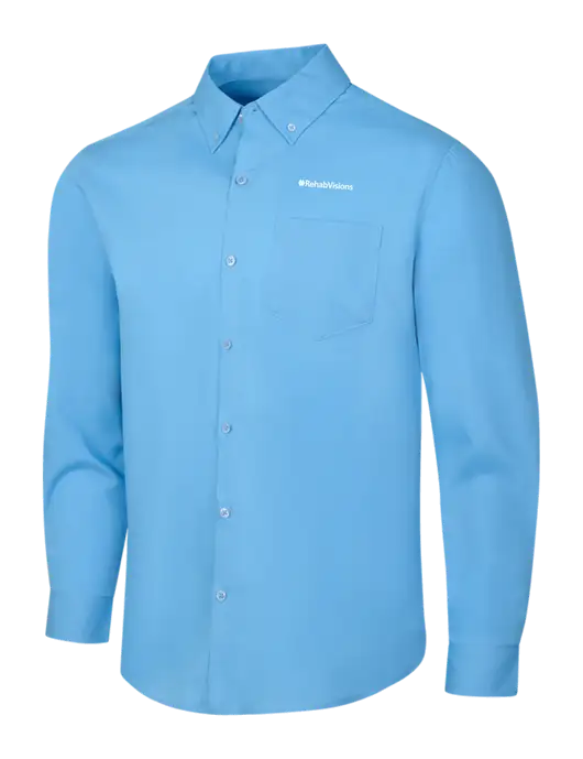 Carolina Blue Long Sleeve Carefree Poplin Shirt w/RehabVisions Logo