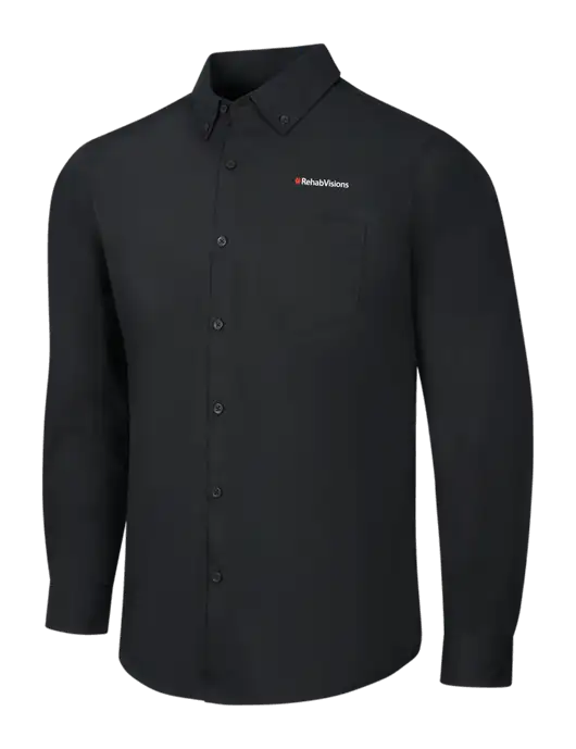 Black Long Sleeve Carefree Poplin Shirt w/RehabVisions Logo