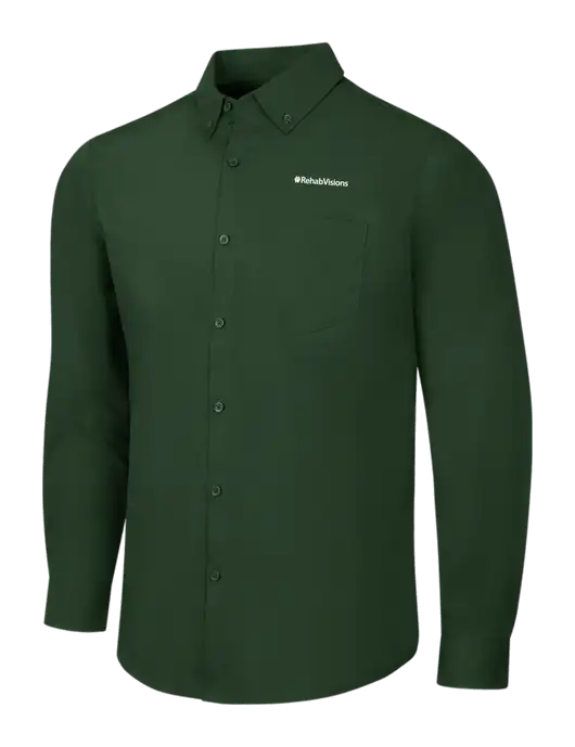 Forest Green Long Sleeve Carefree Poplin Shirt w/RehabVisions Logo