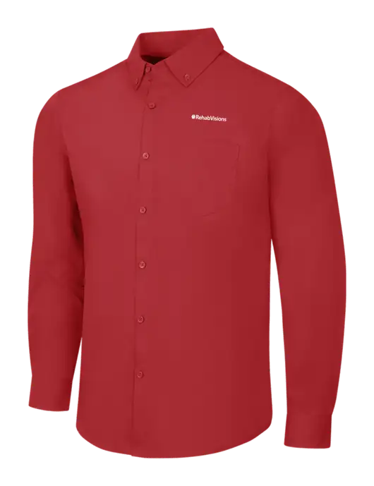 Red Long Sleeve Carefree Poplin Shirt w/RehabVisions Logo