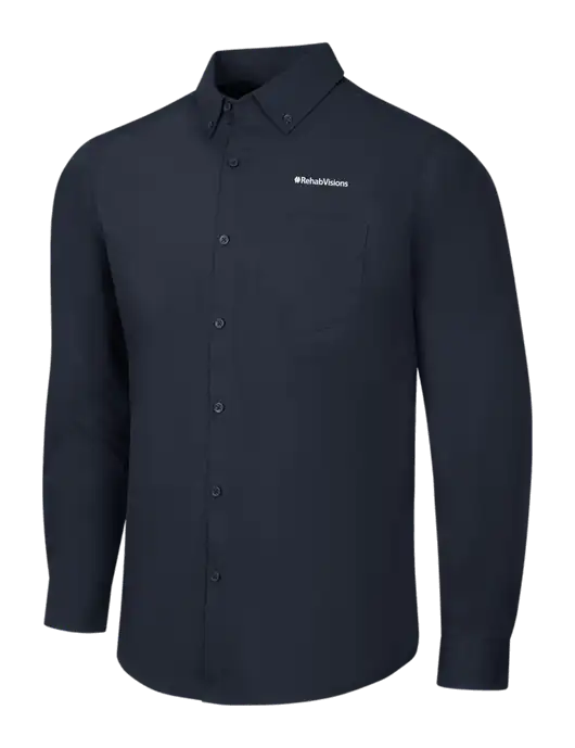 Navy Long Sleeve Carefree Poplin Shirt w/RehabVisions Logo