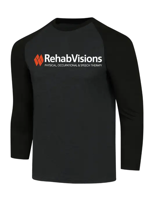 Simply Soft 3/4 Sleeve Black/Black Frost Ring Spun Cotton T-Shirt w/RehabVisions Logo